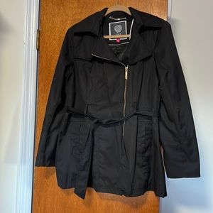 Black Vince Camuto jacket with gold zipper. Comes with detachable hood.